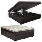 Cama Box Baú Queen Sintético Bipartido + Colchão Elegance Ortopédico Espuma D33 Extra Firme 158x198x63