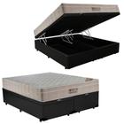 Cama Box Baú Queen Sintético Bipartido + Colchão Ortobom Airtech Molas Ensacadas 158x198x65 Preto