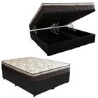 Cama Box Baú Queen Suede Bipartido + Colchão Elegance Ortopédico Espuma D33 Extra Firme 158x198x63
