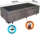 Cama Box Baú Solteirão Suede Cinza com Pistões a gás 0.96x2.03