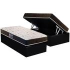 Cama Box Baú Solteiro: Colchão Espuma Anjos D28 / AG65 Pantanal + Base CRC Suede Black(88x188)