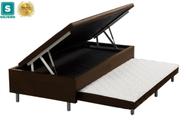 Cama Box Baú Solteiro com Auxiliar Espuma Sintético Marrom 56x88x188