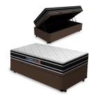 Cama Box Baú Solteiro King Marrom + Colchão Espuma D33 - Castor - Black White Double F. 96x203x69cm