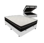 Cama Box Baú Viúva 128 Tecido Sintético Branco com Colchão Paris de Molas Ensacadas Preto 26x128x188