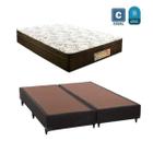 Cama box casal bi partida marrom + colchão mola bonnel - AColchoes