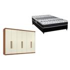 Cama Box Casal + Colchão Class Castor + Guarda Roupa Imaginare 6.4 Castanha/Off White