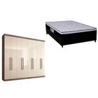 Cama Box Casal + Colchão Foggia Sogni + Guarda Roupa Master Vip 8.4 Castanha/Off White