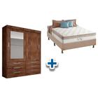 Cama Box Casal + Colchão King Best + Guarda Roupa Sonare Canela