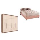 Cama Box Casal + Colchão Scotland Herval + Guarda Roupa Imaginare 6.4 Castanha/Off White