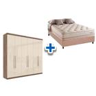 Cama Box Casal + Colchão Scotland Herval + Guarda Roupa Imaginare 6.4 Castanha/Off White - Santos Andirá