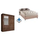 Cama Box Casal + Colchão Scotland Herval + Guarda Roupa Sonare Canela