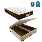 Cama Box casal com baú bege bi partido+Colchão Molas Bonnel