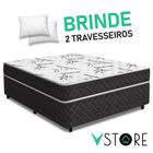 Cama Box Casal Conjugada Benfica Espuma Ortopédica 138x188x52cm + 2 Travesseiros Vstore FULL