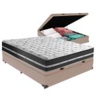 Cama Box Casal Preto com Base Baú Bege Classic Anjos