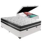 Cama Box Casal Preto com Base Baú Branca Classic Anjos