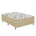 Cama Box Casal Suede Bege + Colchão Casal Suede Bege Espuma 138x188x55