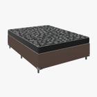 Cama Box Casal Tecido Sintético Marrom com Colchão Espuma D28 - Tampo Preto 12cm