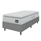 Cama Box Colchão Solteiro Espuma D45 Lazio Pillow Top 88x188x67cm Branco / Cinza Hellen - Suporta até 120kg por Pessoa