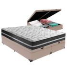 Cama Box King Preto com Base Baú Bege Classic Anjos