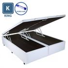 Cama Box King Size Com Baú Pistão A gás Blue Sintético Branco Bipartido - 193x203