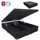 Cama Box QUEENSIZE com Bau Pistão-gás preto suede Bipartido