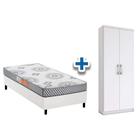 Cama Box Solteiro CRC + Pérola Polar + Armário Multiuso Margarida Branco - Henn