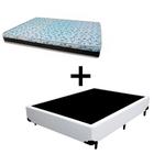 Cama Box Viúva 128 - Tecido Sintético Branco com Colchão Berlim Bello Box - D23 Azul 57x128x188cm