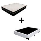 Cama Box Viúva 128 - Tecido Sintetico Branco com Colchão Paris - Molas Ensacadas Preto 66x128x188