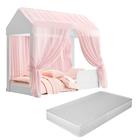 Cama Casa Infantil Crystal Montessoriana Com Voal Rosa Quarto Meninas Docel Baby Com Colchão Castelo Princesa - N&E Loja