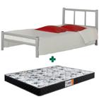 Cama Casal De Ferro Tubular Laís Cinza Primoart Com Colchão Gazin Casal D33 138 x 188