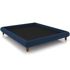 Cama Casal King Base Box Pés de Madeira 210cm Otto P05 Veludo Azul Marinho - Lyam Decor