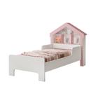 Cama Casinha com Telhadinho Infantil para Menina Branco/Rosa