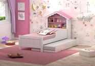Cama Casinha de Boneca com cama auxiliar, nichos, prateleira e colchões Rosa - Vitamov