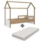 Cama Casinha Montessoriana Com Colchão Solteiro Aveiro Oak Branco Sorriso Shop JM