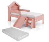 Cama Casinha Montessoriana Infantil Meninas Criança Princesa Com Colchão Quarto Com Escorregador E Escada