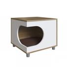 Cama Casinha Toca Mesa de Cabeceira para Gato/Cachorro com Almofada Marrom Tamanho Médio Oak com Branco