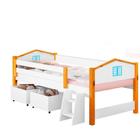 Cama Com Escadinha Infantil Solteiro Branco Azul Elza Divaloto