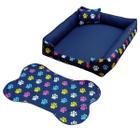 cama de cachorro grande cama para pet cama retangular azul marinho +tapete para comedouros