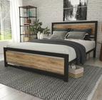 CAMA DE CASAL AÇO/MDF ESTILO INDUSTRIAL MOBBILI CA-02 (Informar cor da estrutura e MDF via mensagem após a compra, por gentileza)