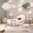 Cama de Criança Infantil com Colchão e Escadinha Solteiro Ayla Branca e Natural Luminária Led - DIVALOTO