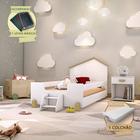 Cama de Criança Infantil com Colchão e Escadinha Solteiro Ayla Branca/natural Incluso Lousa Mágica - BABY MOBILIA