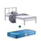 Cama De Ferro Solteiro Tubular Cinza Lais Primoart Com Colchão Gazin