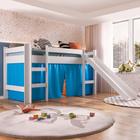 Cama Elevada Infantil Solteiro Com Escorregador Branco E Cortina Azul Secreto 93 x 202 cm Zimo Shop