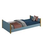 Cama Evolutiva 2 em 1 Ravi Azul Fosco com Pés Amadeirado e Colchão D20 - Reller Móveis