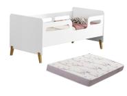 cama infantil branco cecilia montessoriana moderna com pes de madeira mais colchão