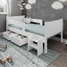 Cama Infantil Com 2 Baus Organizador E Escada Luna Plus Branco Com Colchão