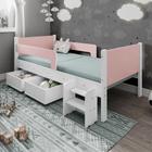 Cama Infantil Com 2 Baus Organizador E Escada Luna Plus Branco Com Rosa - CONFFORRT CASA