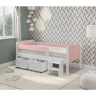 Cama Infantil com 2 Baus Organizador e Escada Luna Plus Branco com Rosa