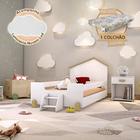 Cama Infantil com Colchão e Escadinha Juvenil Ayla Branca e Natural + Luminária Led