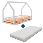 Cama Infantil Com Colchão Montessoriana Madeira Maciça Branco Mavie Shop JM